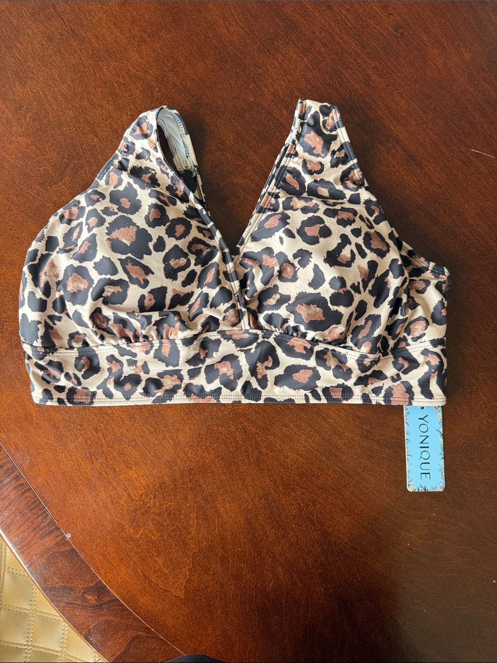 YONIQUE Leopard Print Women's Bikini Top - Tan & Black